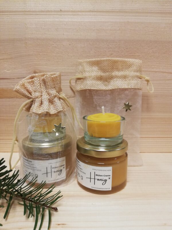 Geschenkset Honigzwergerl & Teelicht im Glas – Bild 2